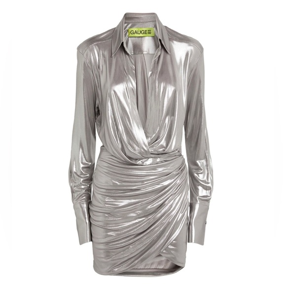 GAUGE81 Naha Metallic  Mini Dress in Metallic Silver - Picture 1 of 14